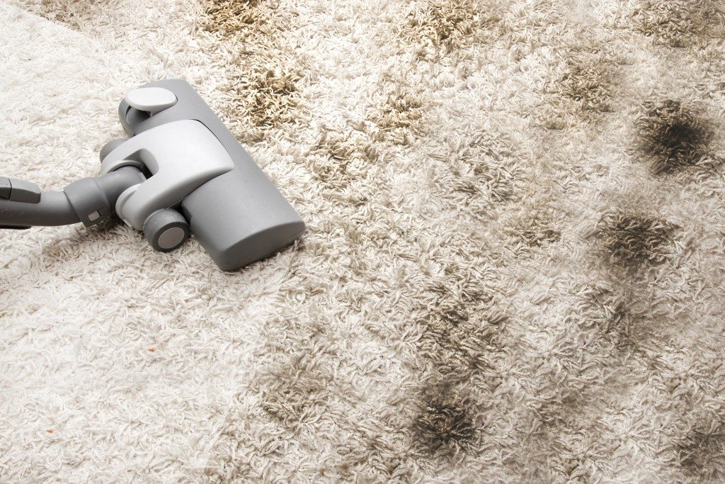 Vacuum cleaning dirty carpet