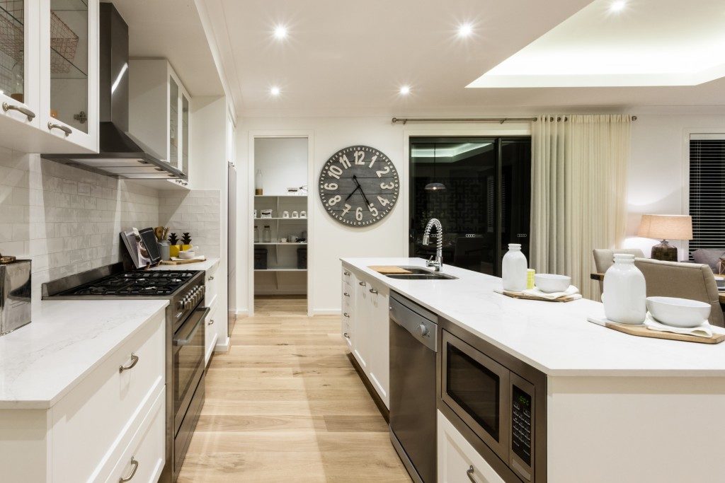 Kitchen with glass cabinets