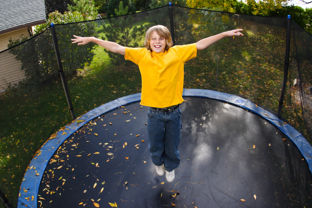 trampoline in the backyard